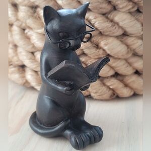 Elegant Black Cat Figurine with Glasses